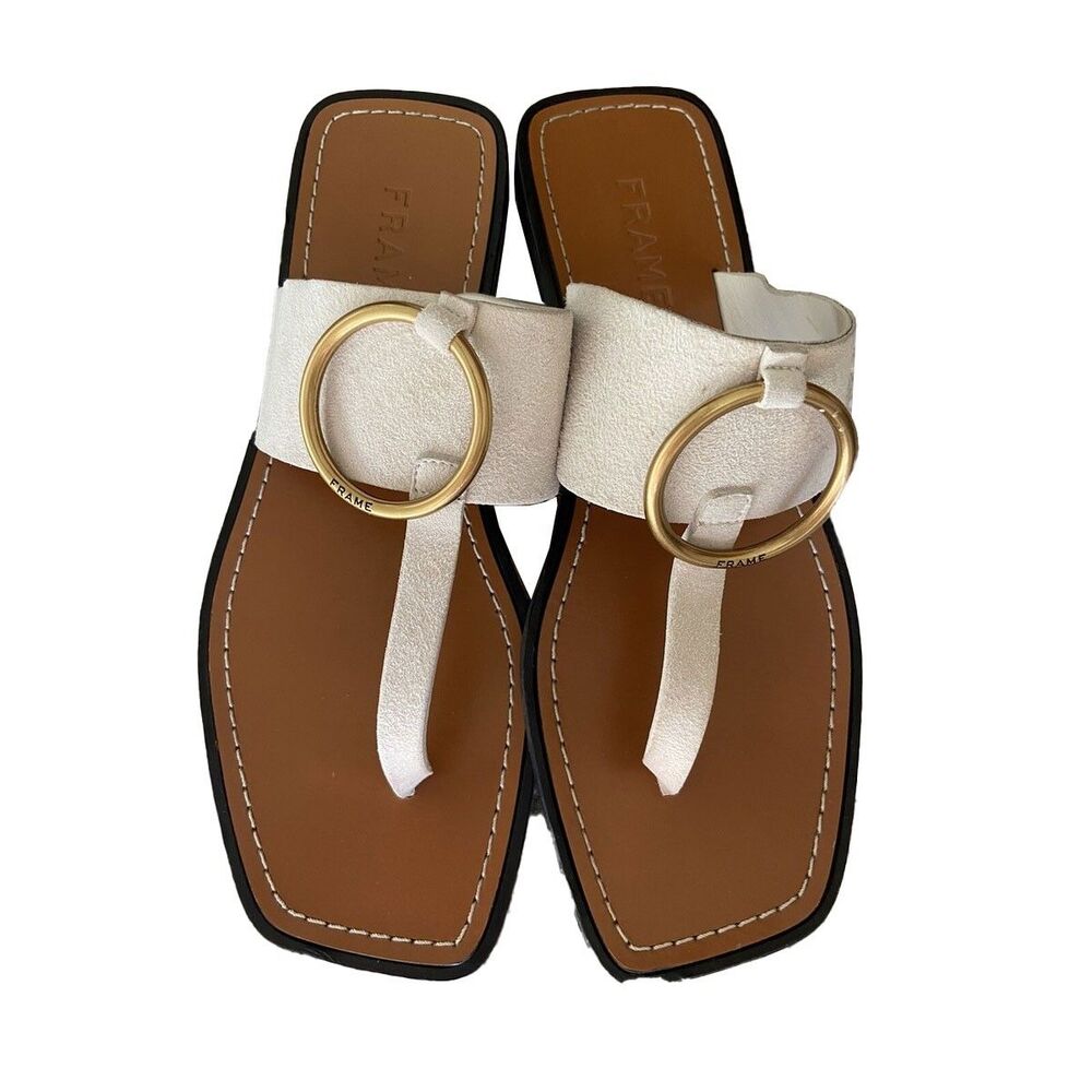 FRAME Off WHITE GOLD LEATHER THONG SLIDE SANDAL Sz 40 US 9